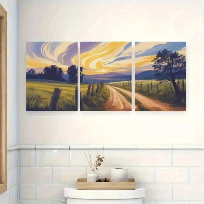 3pcs Sunset Road, Vintage Style Wall Art Canvas Wall Art Set Canvas Framed 60x90cm - High Quality Print 100% Australian Made Wall Canvas Ready to Hang
