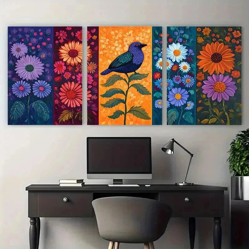 3pcs Chilean Floral Prints Indigenous Perfect Wall Art Set Canvas Framed 50x70cm - High Quality Print 100% Australian Made Wall Canvas Ready to Hang - Bella Home Decor
