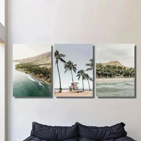 3pcs Spring & Summer Hawaii Beach Landscape Wall Art Set Canvas Unframed - High Quality Print 100% Australian Made Wall Canvas