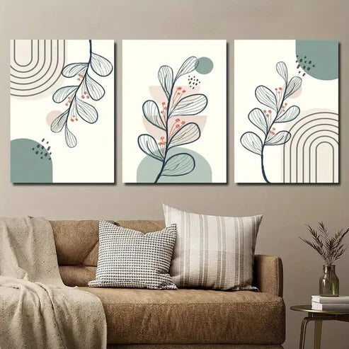 3pcs Sage Green Beige Boho Art Wall Art Set Canvas Unframed - High Quality Print 100% Australian Made Wall Canvas