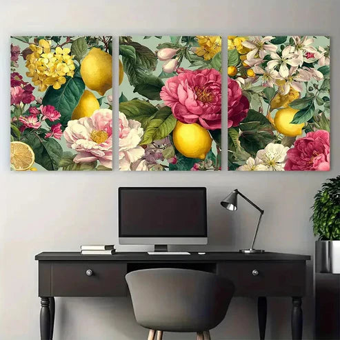 3pcs Capri Italy Bouquet Of Flowers Wall Art Canvas Unframed - High Quality Print 100% Australian Made Wall Canvas - Bella Home Decor