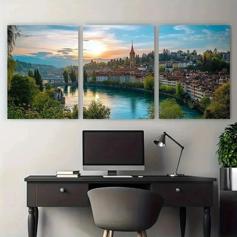 3pcs Switzerland Travel City Decor Perfect Wall Art Set Canvas Framed 50x70cm - High Quality Print 100% Australian Made Wall Canvas Ready to Hang