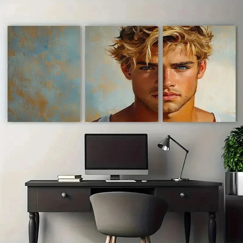 3pcs Male Portrait Painting On Perfect Wall Art Set Canvas Framed 50x70cm - High Quality Print 100% Australian Made Wall Canvas Ready to Hang