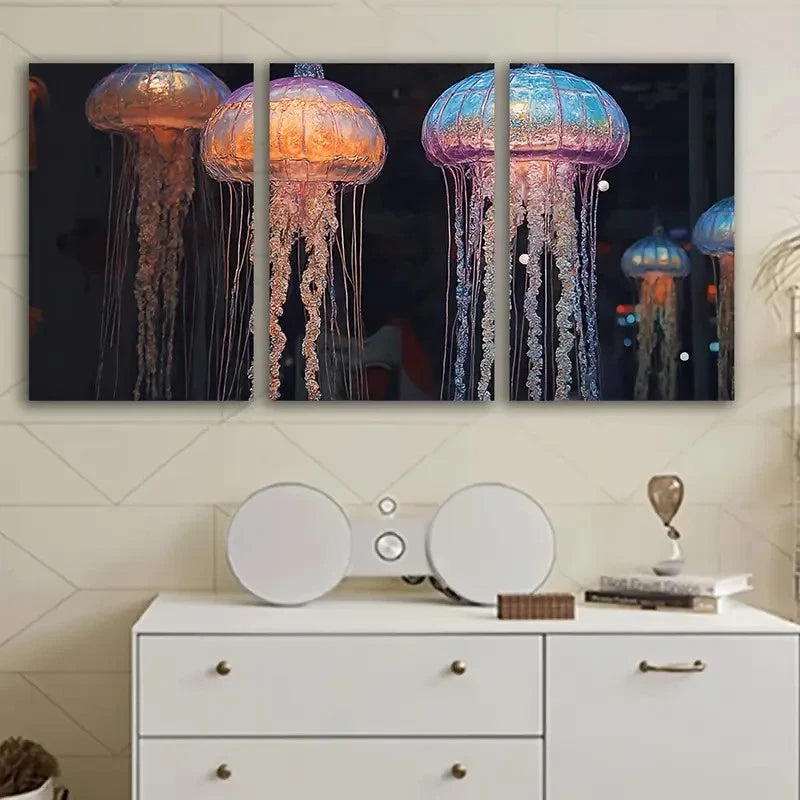 3pcs Colorful Jellyfish Ocean Design Wall Art Set Canvas Framed 60x90cm - High Quality Print 100% Australian Made Wall Canvas Ready to Hang - Bella Home Decor