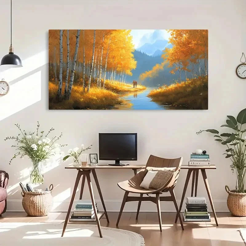 Yellow Tree Abstract Autumn Wall Art Canvas Office Home Room Framed 120x60cm