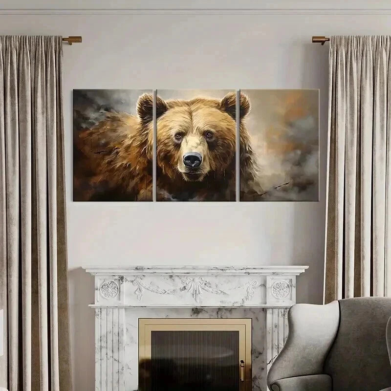 3pcs Grizzly Bears Rural Aesthetic Wall Art Set Canvas Framed 60x90cm - High Quality Print 100% Australian Made Wall Canvas Ready to Hang - Bella Home Decor