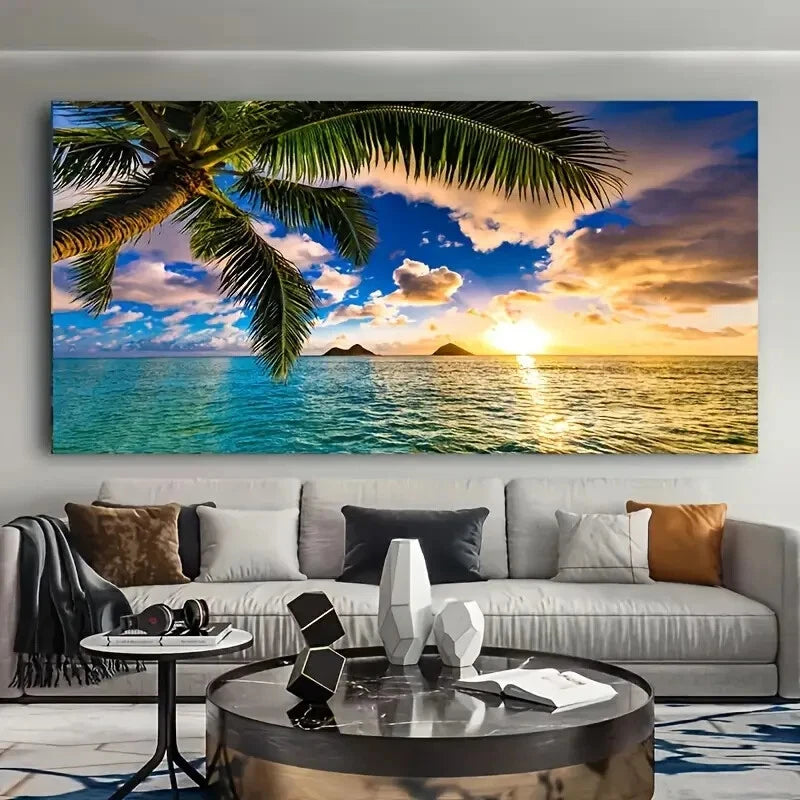 Tranquil Beach Sunset sky wall canvas office home room framed 120x60cm - Bella Home Decor