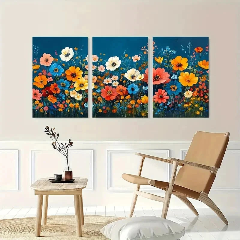 3pcs Vibrant Wildflower Giclée Gouache Perfect Wall Art Set Canvas Framed 50x70cm - High Quality Print 100% Australian Made Wall Canvas Ready to Hang