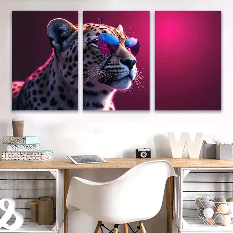 3pcs Leopards Wear Glasses Wall Art Set Canvas Framed 40x60cm - High Quality Print 100% Australian Made Wall Canvas Ready to Hang