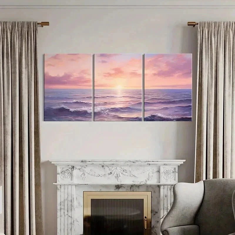 3pcs Beautiful Sea View Sunset Waves Wall Art Set Canvas Framed 60x90cm - High Quality Print 100% Australian Made Wall Canvas Ready to Hang - Bella Home Decor