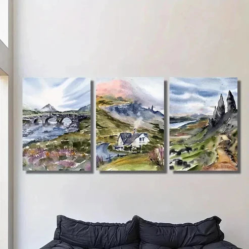 3pcs Watercolor Mountains River & Nature Wall Art Canvas Unframed – High Quality Print 100% Australian Made Wall Canvas