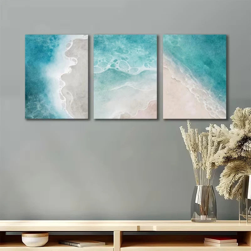 3pcs Beach Waves, Serene Aqua Ocean Metal Print Ready to Hang Art