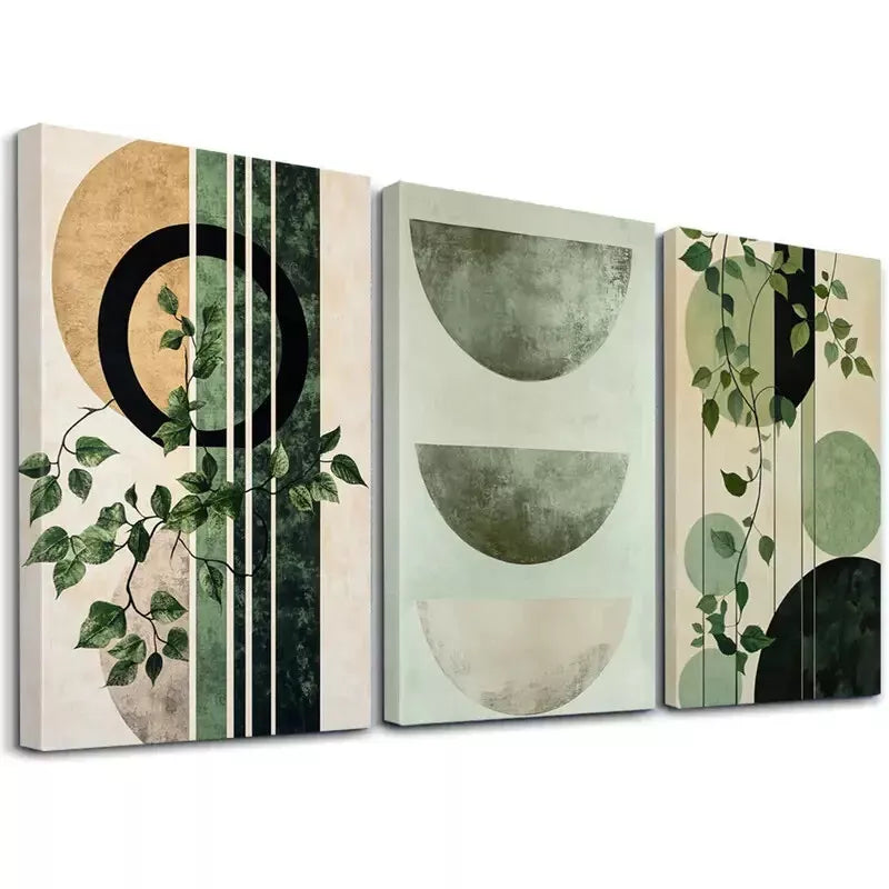 3pcs Abstract Shapes Water Color Painting In Shades Of Green Canvas Framed 40x60cm - High Quality Print 100% Australian Made Wall Canvas Ready to Hang - Bella Home Decor