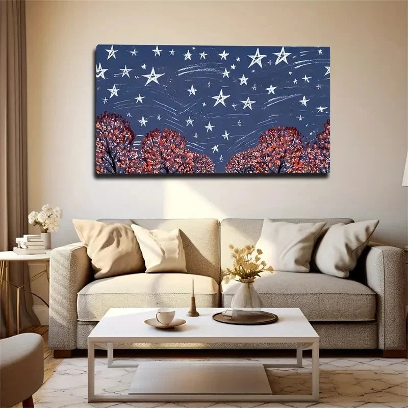 Starry Night Forest Wall Art Canvas Office Home Room Framed 120x60cm