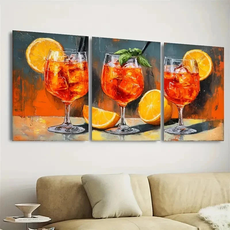 3pcs Vintage Aperol Spritz Cocktail Wall Art Set Canvas Framed 60x90cm - High Quality Print 100% Australian Made Wall Canvas Ready to Hang