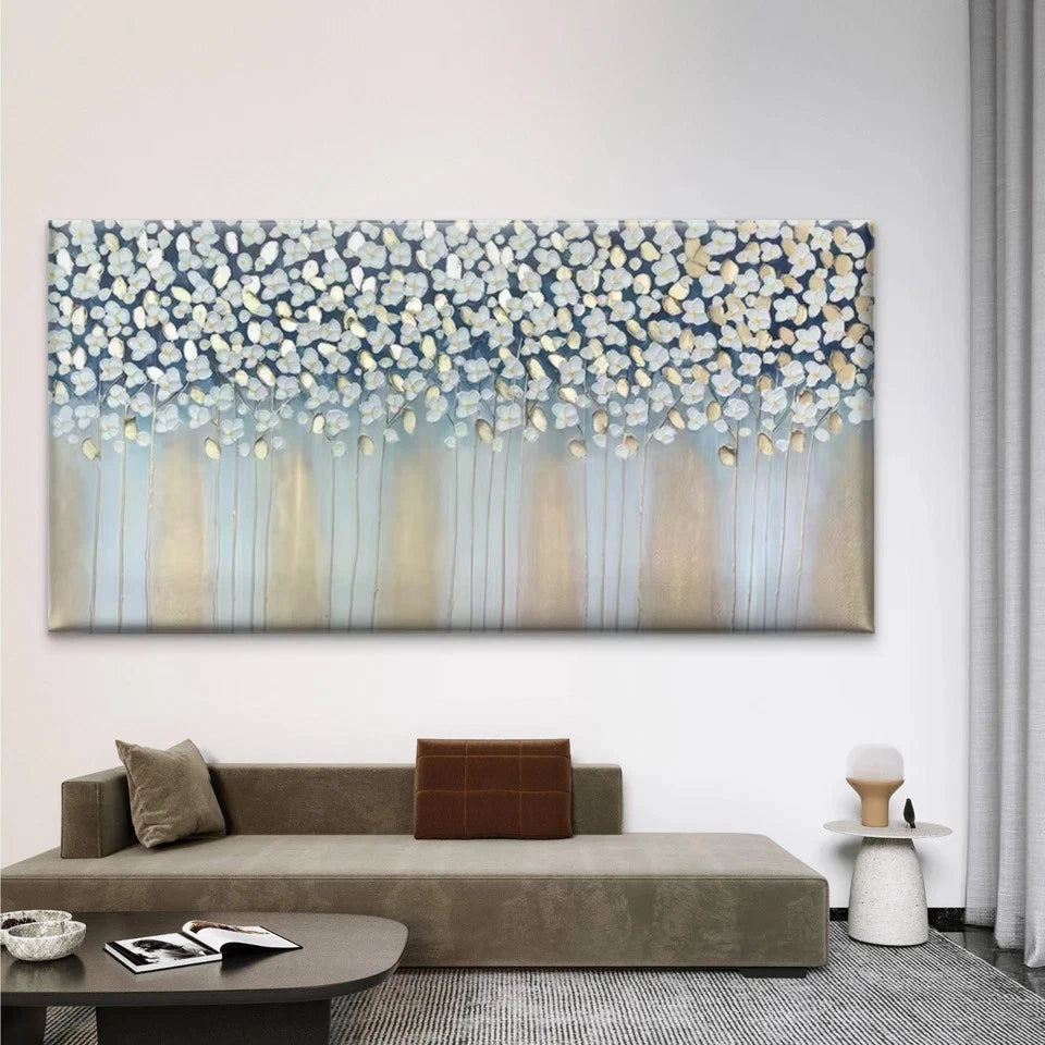 Abstract White Blossom Tree Wall Art Canvas Office Home Room Framed 120x60cm