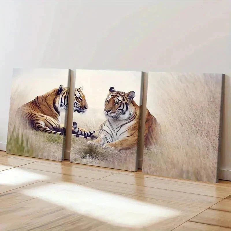 3pcs Two Tigers Tiger Couple Modern Wall Art Set Canvas Framed 60x90cm - High Quality Print 100% Australian Made Wall Canvas Ready to Hang