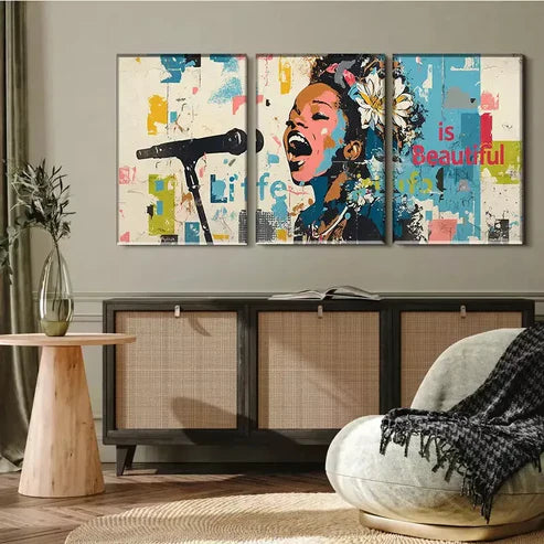 3 PCS Pop Art Singing Portrait Wall Art Set Canvas Unframed - High Quality Print 100% Australian Made Wall Canvas - Bella Home Decor