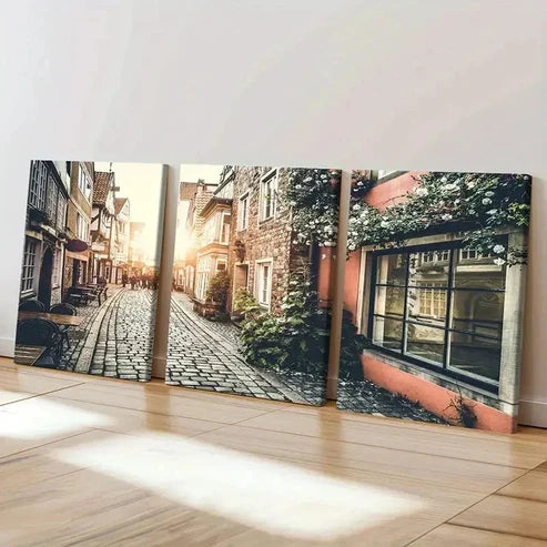 3pcs European Style Street Decoration Wall Art Set Canvas Unframed - High Quality Print 100% Australian Made Wall Canvas