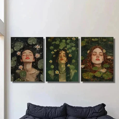 3pcs Mystical Women in the Tranquil Lake Wall Art Canvas Unframed - High Quality Print 100% Australian Made Wall Canvas