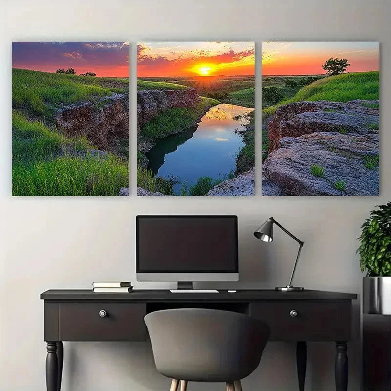 3pcs Oklahoma Sunset Landscape Décor Perfect Wall Art Set Canvas Framed 40x60cm - High Quality Print 100% Australian Made Wall Canvas Ready to Hang