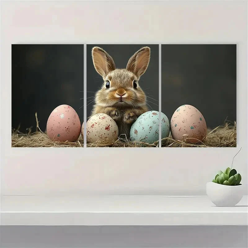3pcs Black Retro Easter Bunny Pastel Perfect Wall Art Set Canvas Framed 40x60cm - High Quality Print 100% Australian Made Wall Canvas Ready to Hang - Bella Home Decor