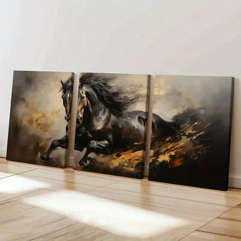 3pcs Abstract Horse Artwork Dynamic Flowing Mane Wall Art Set Canvas Unframed - High Quality Print 100% Australian Made Wall Canvas - Bella Home Decor