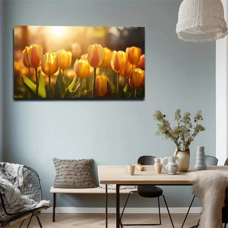 Vibrant Sunset Yellow Wall Art Canvas Office Home Room Framed 120x60cm