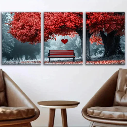 3pcs Abstract Red Tree Love Fashion Gray Weather Wall Art Set Canvas Unframed - High Quality Print 100% Australian Made Wall Canvas - Bella Home Decor
