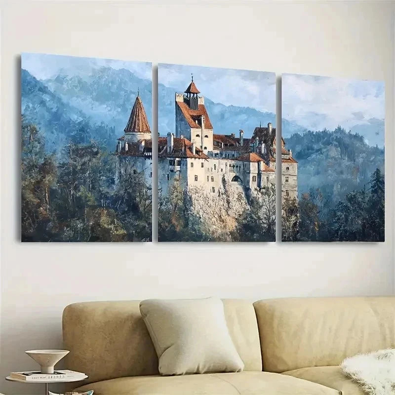 3pcs Bran Castle Travel, Canvas Art, Romania Wall Art Set Canvas Framed 60x90cm - High Quality Print 100% Australian Made Wall Canvas Ready to Hang - Bella Home Decor