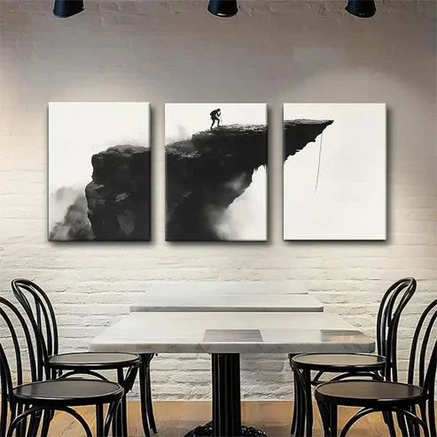 3pcs Solo Climber on Cliff Edge High Perfect Wall Art Canvas Unframed - High Quality Print 100% Australian Made Wall Canvas