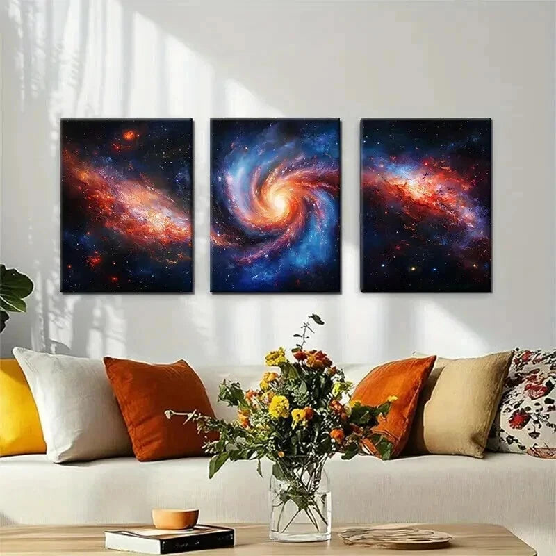 3pcs Cosmic Galaxy Nebula Spiral Sci-Fi Perfect Wall Art Set Canvas Framed 50x70cm - High Quality Print 100% Australian Made Wall Canvas Ready to Hang - Bella Home Decor
