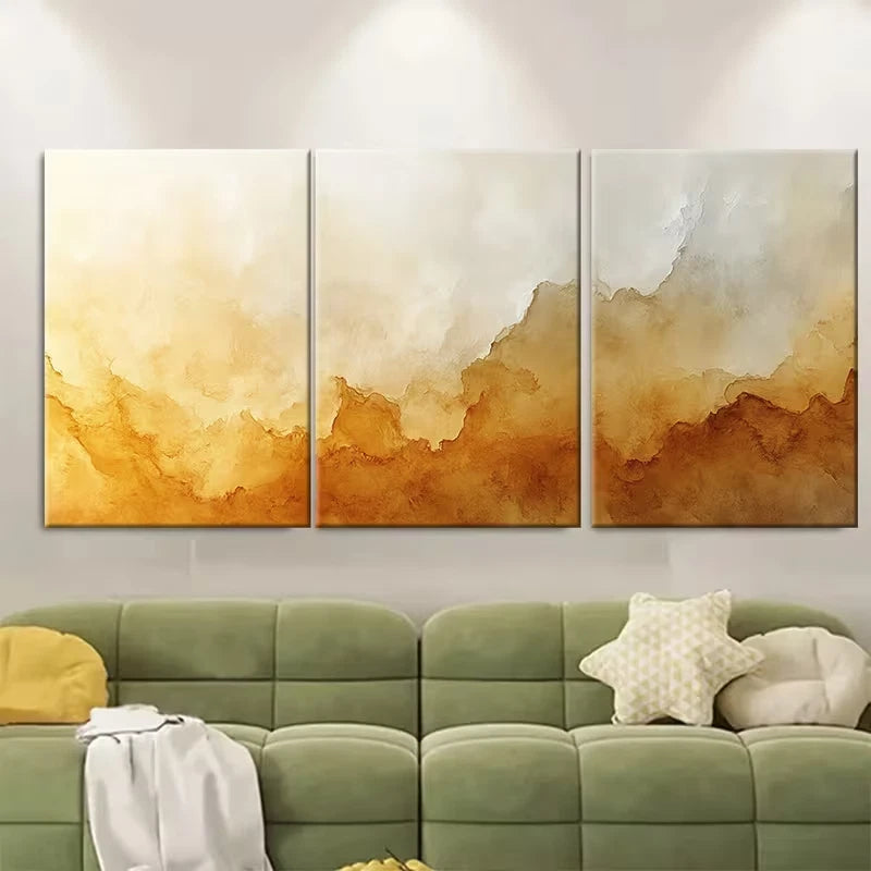3pcs Abstract Beige Watercolor Brushstroke Metal Print Ready to Hang Art