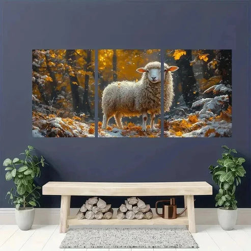 3pcs Lost White Sheep in the Forest Theme Wall Art Canvas Unframed - High Quality Print 100% Australian Made Wall Canvas