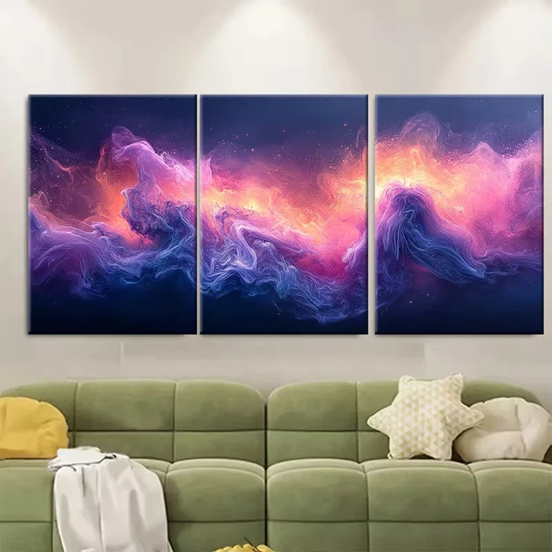 3pcs Dark Purple Violet Ink Abstract Metal Print Ready to Hang Art