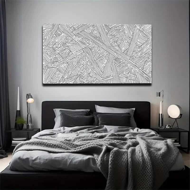Black White Textured Landscape Wall Art Canvas Office Home Room Framed 120x60cm