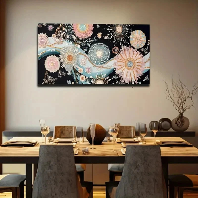 Vibrant Floral Abstract Design Wall Art Canvas Office Home Room Framed 120x60cm
