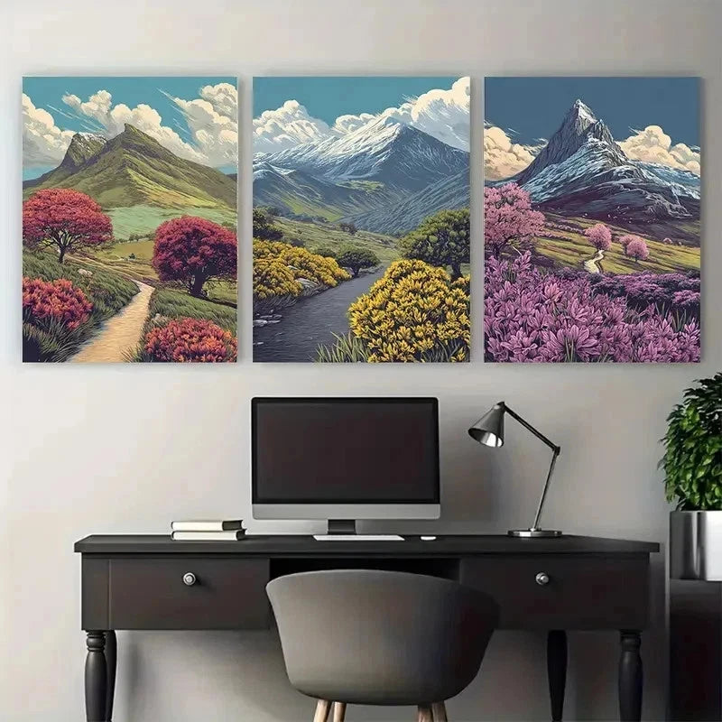 3pcs Snowdonia National Park Colourful Perfect Wall Art Set Canvas Framed 50x70cm - High Quality Print 100% Australian Made Wall Canvas Ready to Hang