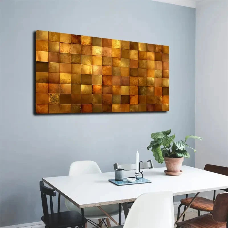 Golden Square Pattern Wall Art Canvas Office Home Room Framed 120x60cm