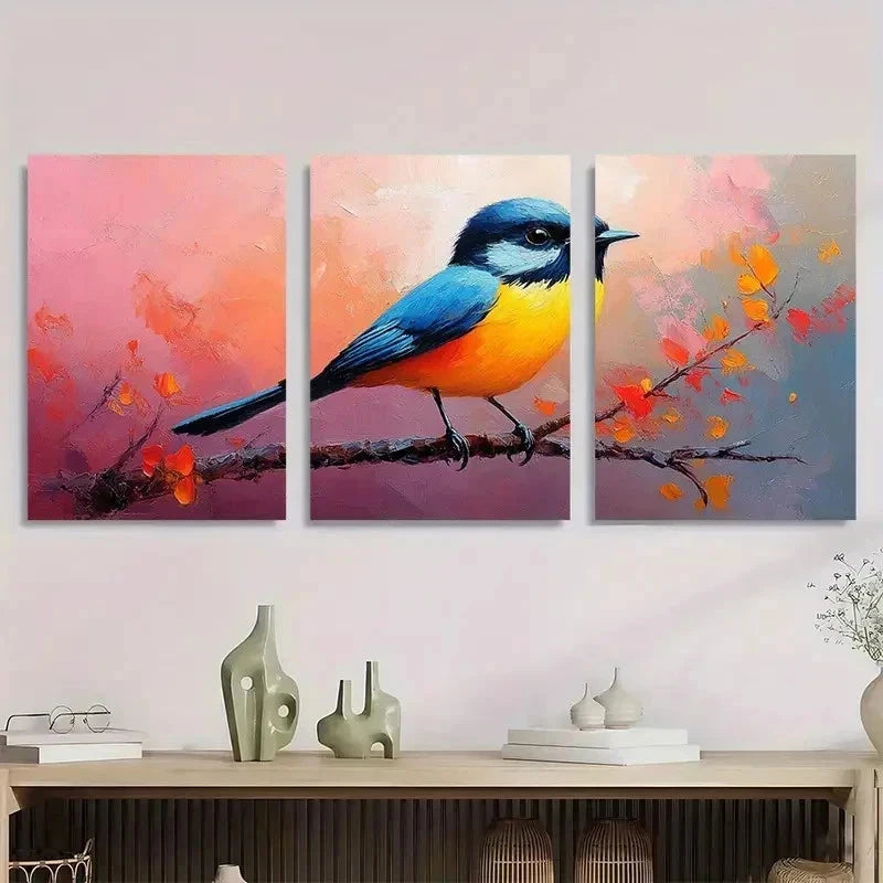 3pcs Bird Semi Abstract Lovers Perfect Wall Art Set Canvas Framed 50x70cm - High Quality Print 100% Australian Made Wall Canvas Ready to Hang - Bella Home Decor