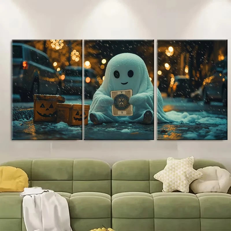 3pcs Adorable Ghost Interpreting Cards Metal Print Ready to Hang Art