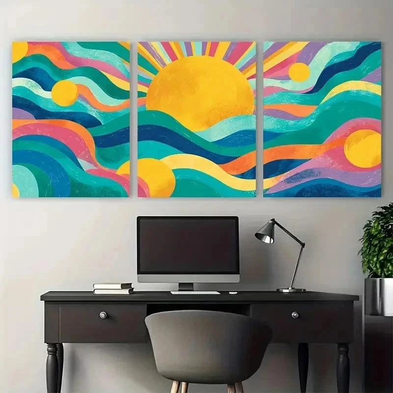 3pcs Soleil Colourful Summer Nature Perfect Wall Art Set Canvas Framed 50x70cm - High Quality Print 100% Australian Made Wall Canvas Ready to Hang