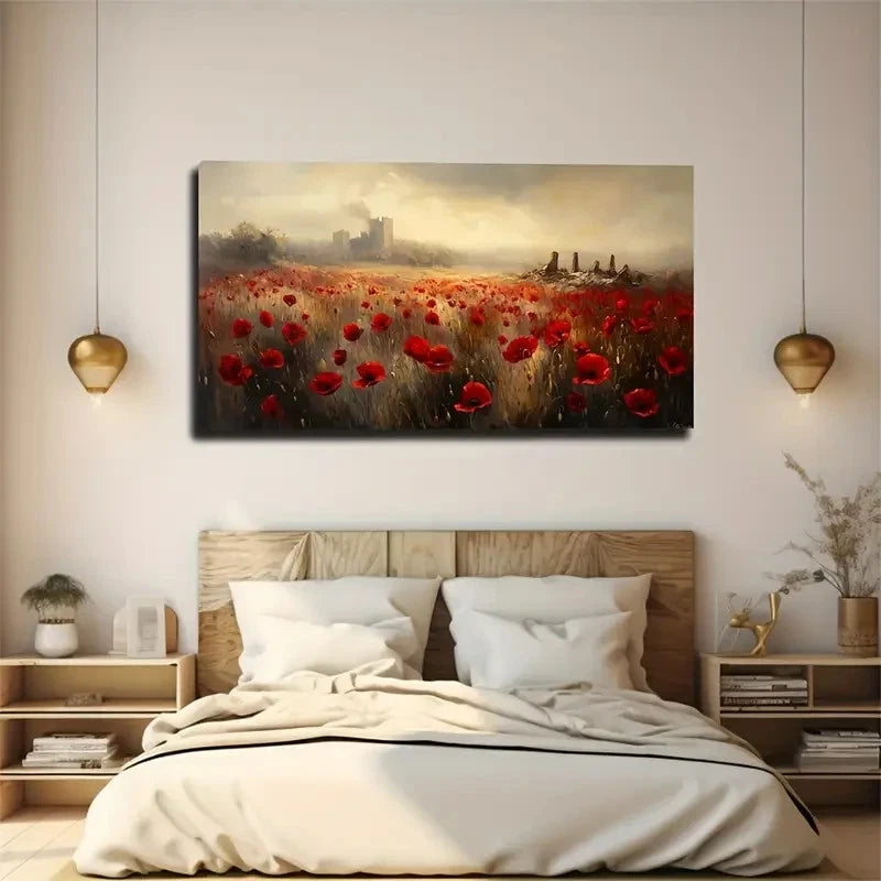 Red Flowers Castle Attractive Wall Art Canvas Office Home Room Framed 120x60cm