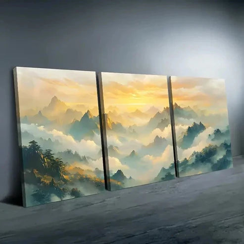 3pcs Serene Mountain Landscape With Sunset Wall Art Set Canvas Unframed - High Quality Print 100% Australian Made Wall Canvas