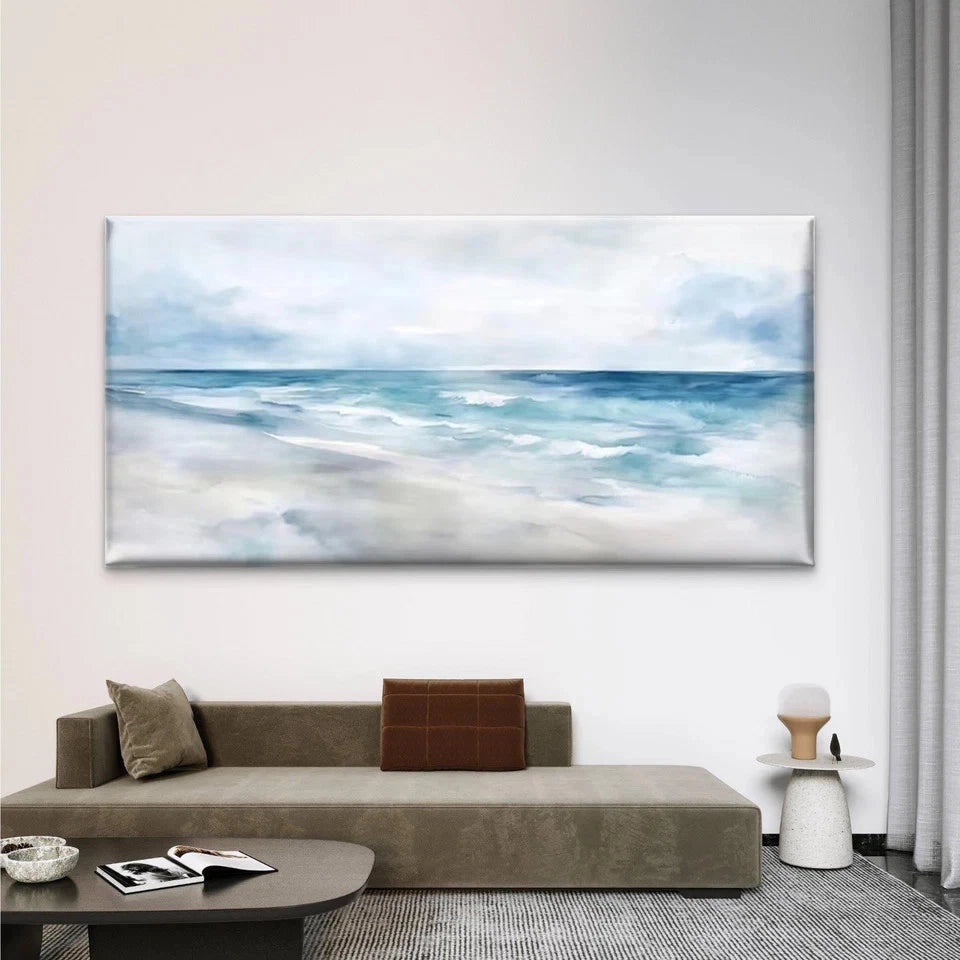 Turquoise & White Ocean Waves Wall Art Canvas Office Home Room Framed 120x60cm