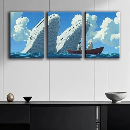 3pcs Whale and the Boy Blue Sky Nature Perfect Wall Art Set Canvas Unframed - High Quality Print 100% Australian Made Wall Canvas