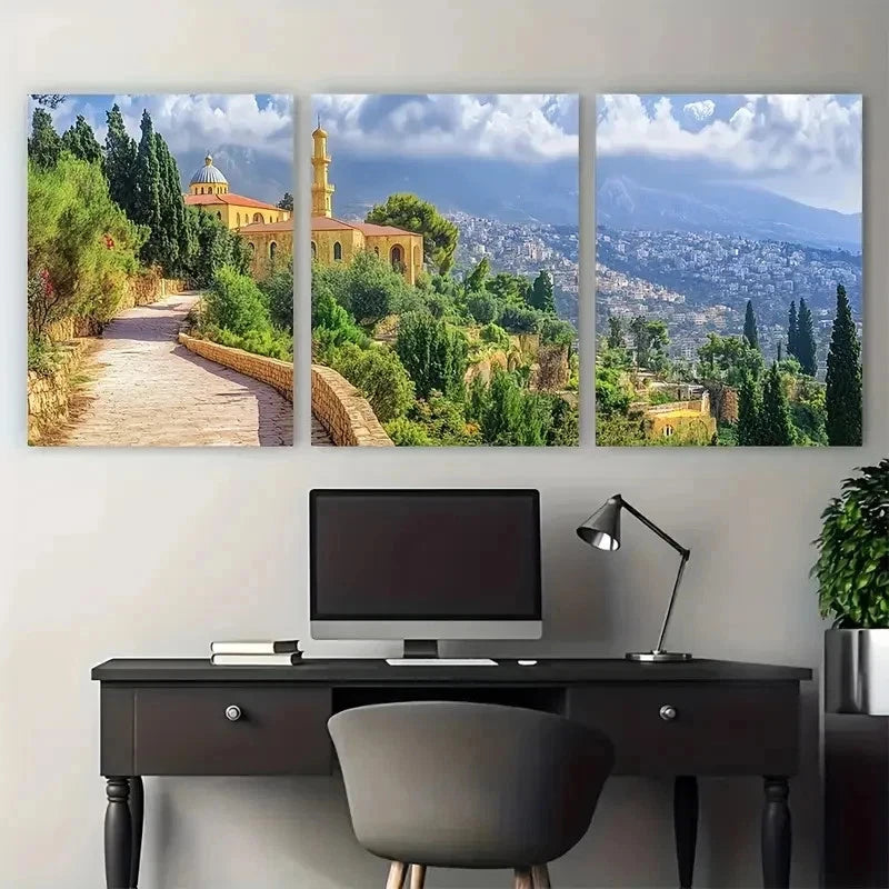 3pcs Middle Eastern Landscape & Palm Perfect Wall Art Set Canvas Framed 50x70cm - High Quality Print 100% Australian Made Wall Canvas Ready to Hang
