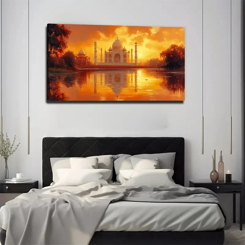 Taj Mahal At Sunset Suitable Wall Art Canvas Office Home Room Framed 120x60cm