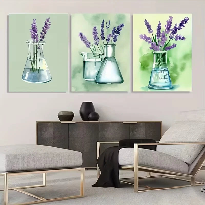 3pcs Lavender Floral age Green Decor Wall Art Set Canvas Framed 40x60cm - High Quality Print 100% Australian Made Wall Canvas Ready to Hang