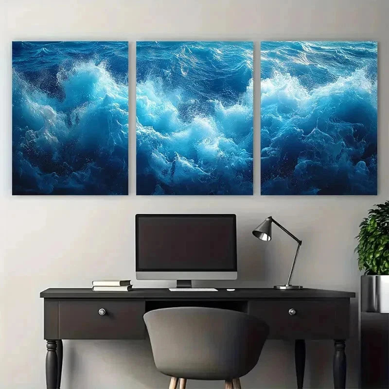3pcs Marine Life Fluffy Sea Foam Water Perfect Wall Art Set Canvas Framed 50x70cm - High Quality Print 100% Australian Made Wall Canvas Ready to Hang